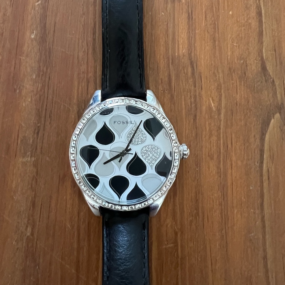 Fossil Watch - Unique Water Droplet face design with Crystal Accents.